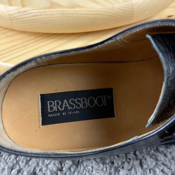 Brass Boot Oxford Genuine Ostrich Leather Mens 8.5 Black Shoe Handmade in Spain
